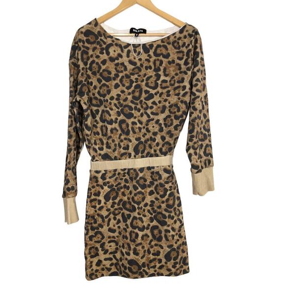 SER.O.YA Dresses & Skirts - SER.O.YA. Leopard Print Dress Long Sleeve French Terry Tan Black NWOT S